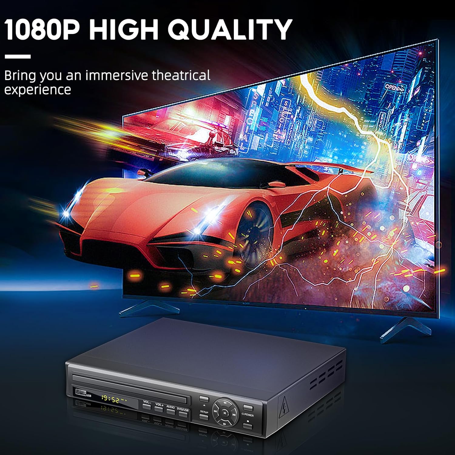 DVD Player, 1080P Region Free DVD Players for TV with HDMI/RCA Output, DVD CD Player for Home Built-in PAL/NTSC Support USB Input