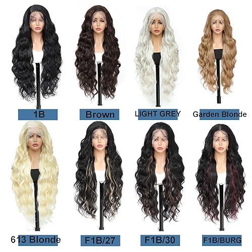 Miniatura 8 de X-TRESS Peluca de encaje frontal sintética con reflejos rubios de 32 pulgadas para mujer, fibra resistente al calor, sin pegamento, pelucas