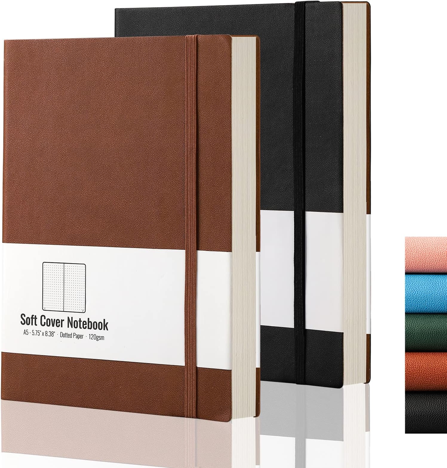A5 Dotted Bullet Grid Softcover Journals(2-Pack)- AHGXG Dot Grid Notebook 5.75 x 8.38 inch with Premium Thick 120gsm Dot Paper, Total 320 Numbered Pages, blackbrown Unknown Binding