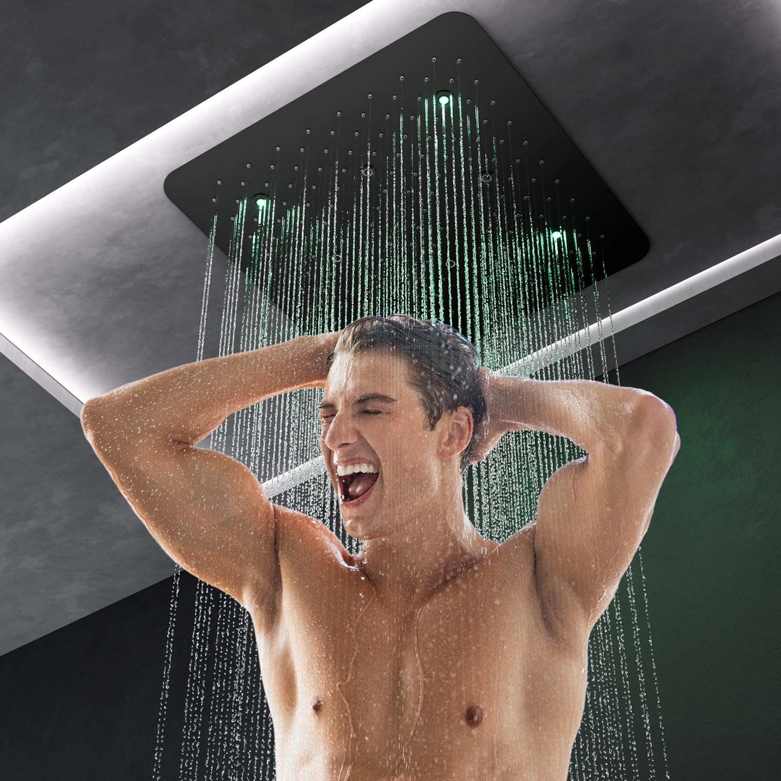 Unterputz Duscharmatur Set, Unterputz Duschsystem mit Thermostat LED | Schwarz Duschset, Messing Dusche Regendusche Set, Duschgarnitur mit Regendusche mit Armatur, Handbrause 3 Modi