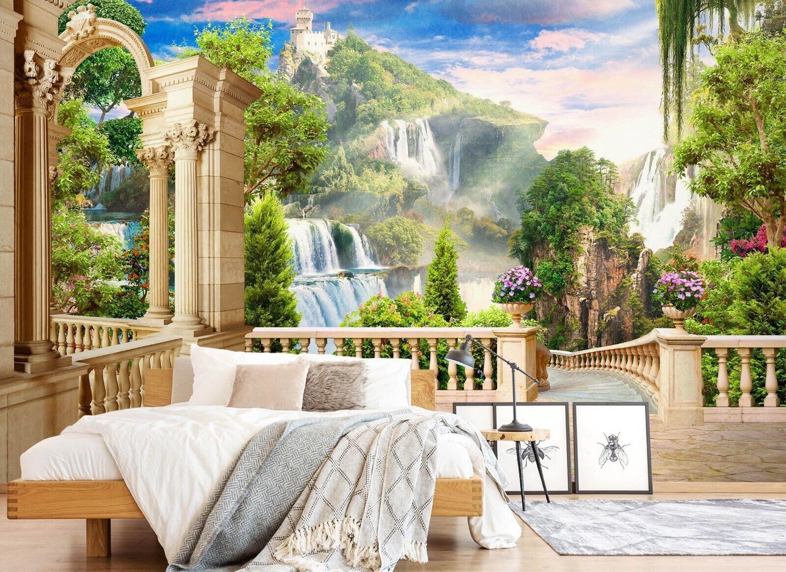 Papier peint cascade panoramique 3D effet trompe-l'œil moderne pour salon et chambre