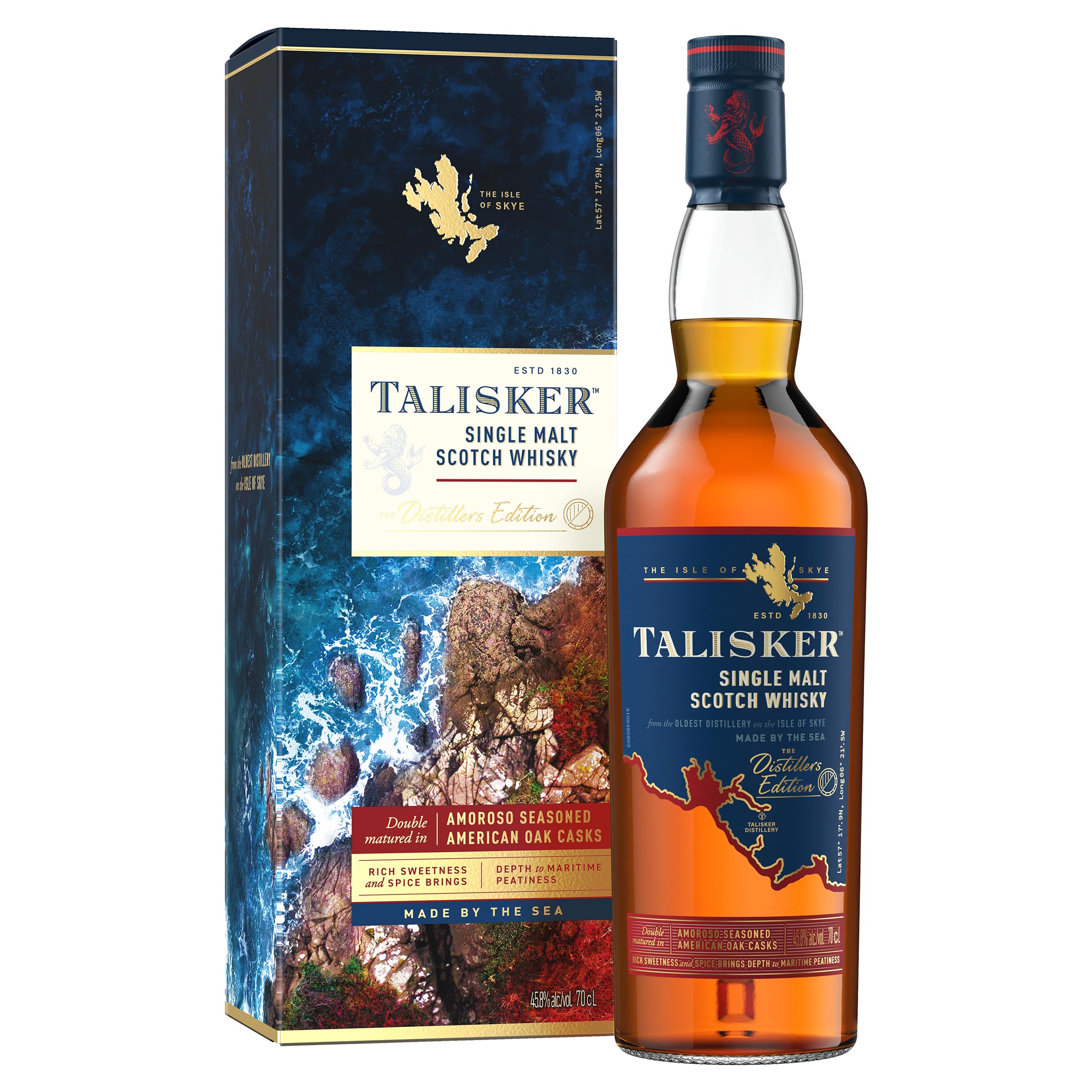 Talisker Single Malt Scotch Whisky | The Distillers Edition | 45.8% vol | 70cl | Sherry Cask Aging | Notes of Salty Sea Spray, Bonfires & Raisin-Like Sweetness