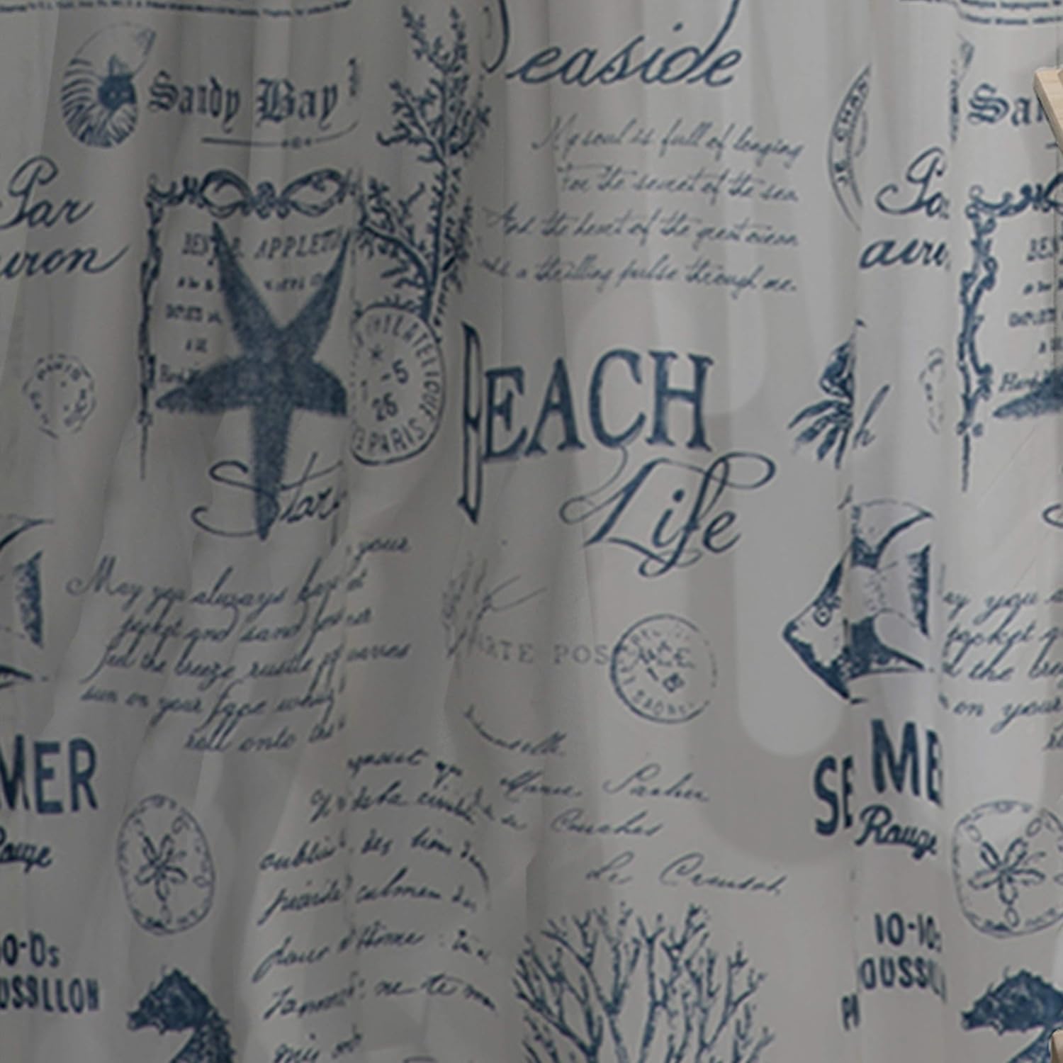 Levtex Home - Beach Life - Window Panel with Rod Pocket - One Curtain Panel 84 inch Length - Coastal Toile - Navy and Cream - 100% Cotton - Lined