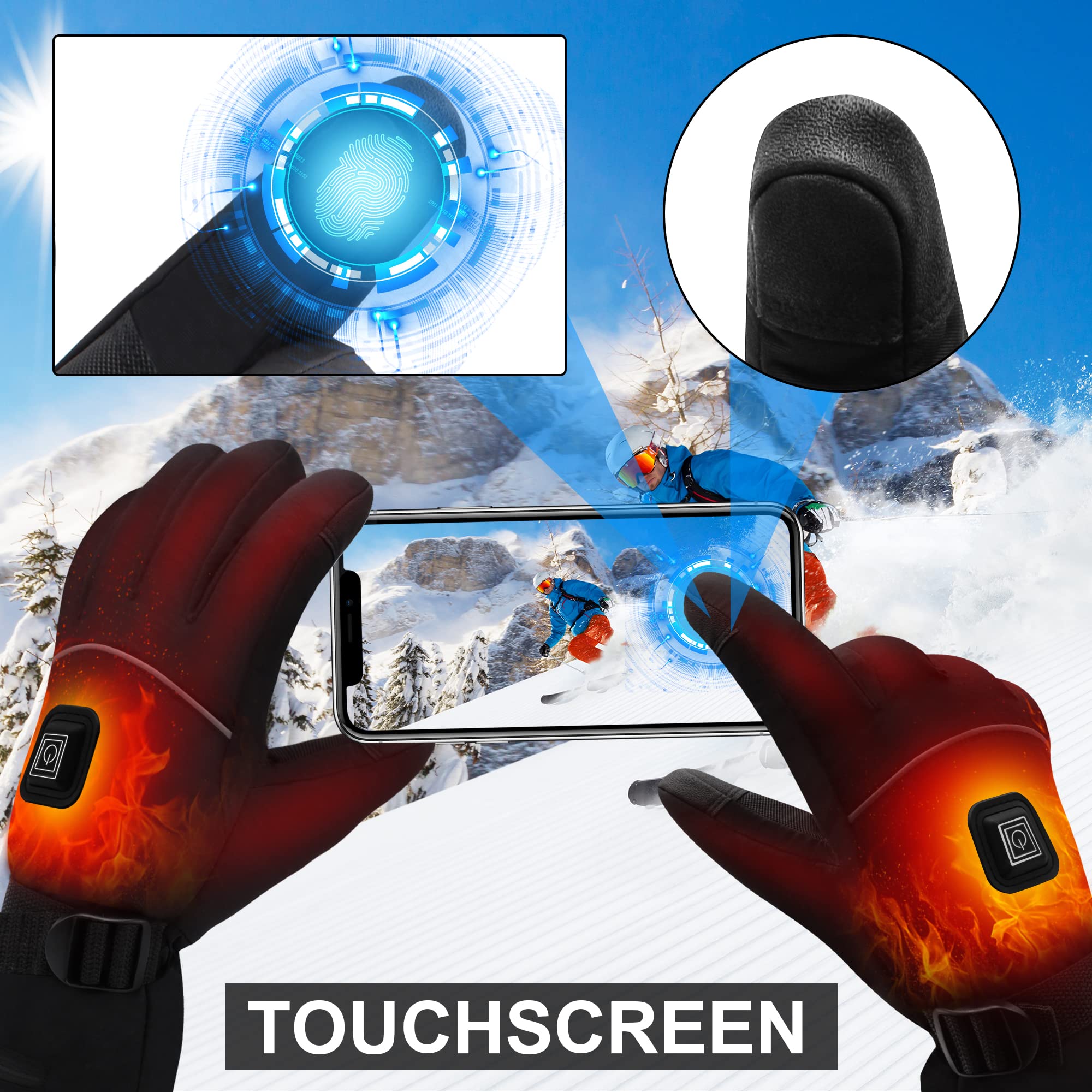 Svpro Beheizte Handschuhe Herren Damen,Wasserdicht Beheizbare Handschuhe mit Batterie,Touchscreen Elektrische Motorrad Handschuhe Winter Beheizter Handwärmer für Jagd Ski Camping