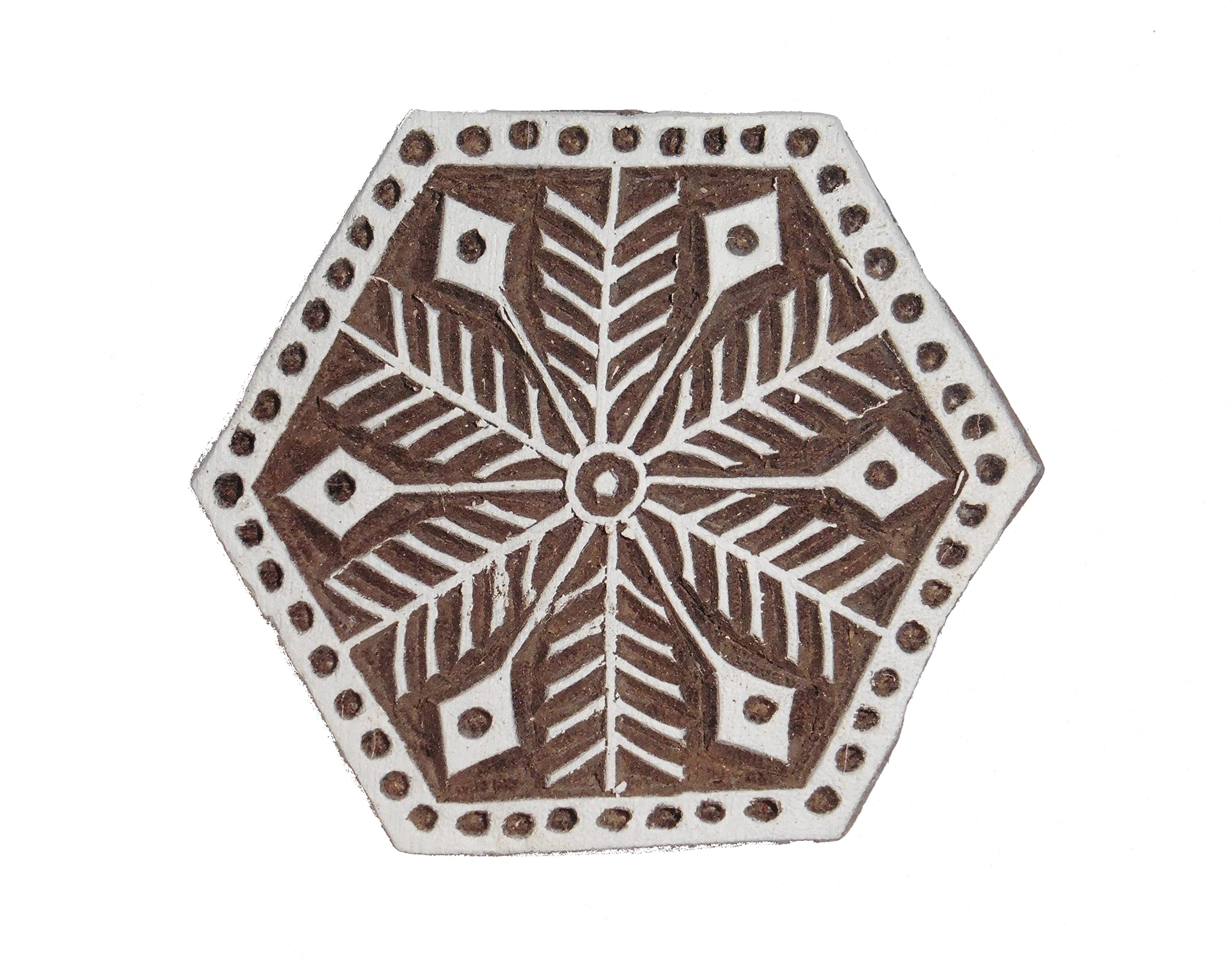 Pilgrims Fair Trade Hexagonal Shaped Indian Hand Carved Wooden Printing Block Stamp