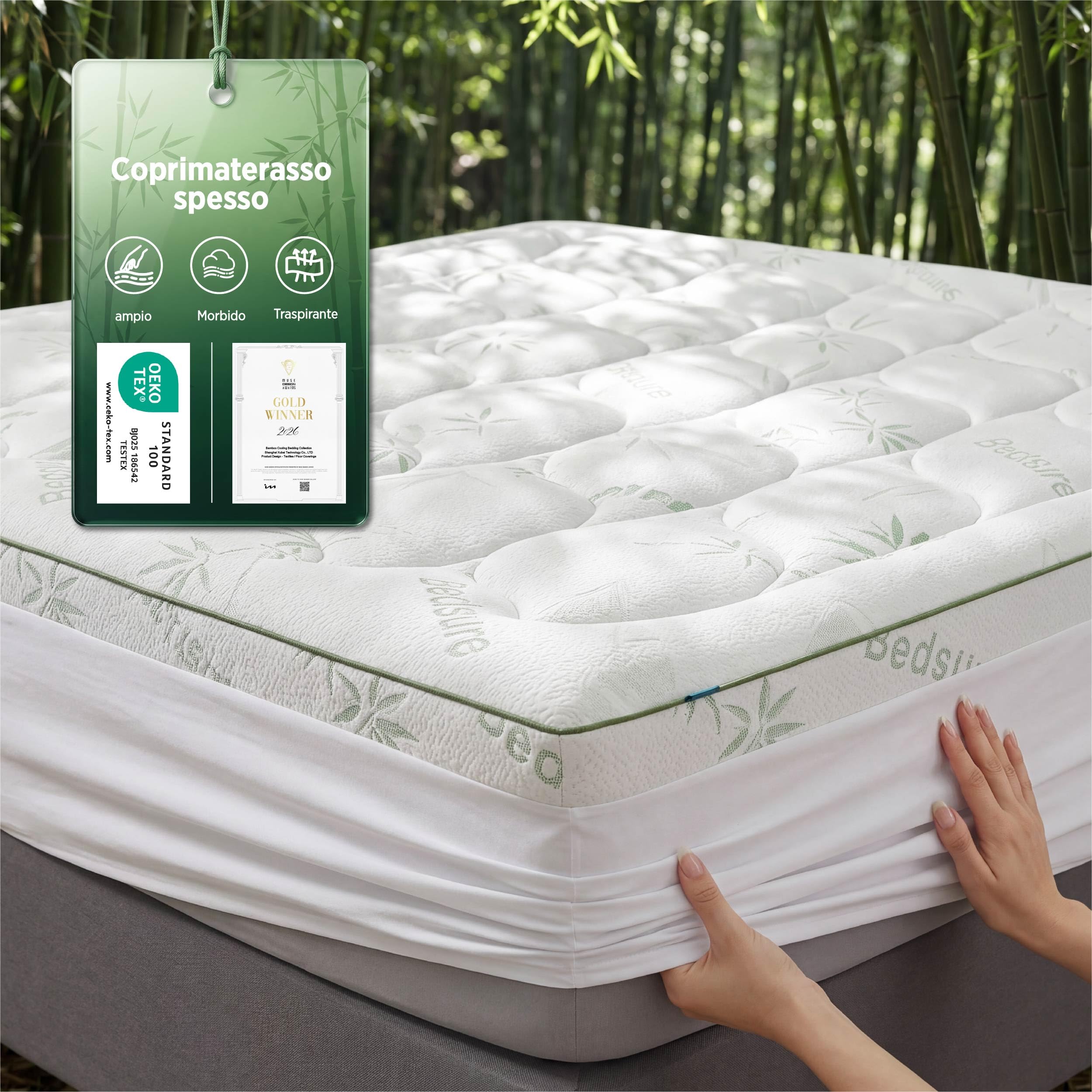 BEDSURE Materasso aggiuntivo in bambù 160x200 - Imbottitura di 40 cm di spessore, rinfrescante, traspirante, antiallergico, allevia il mal di schiena