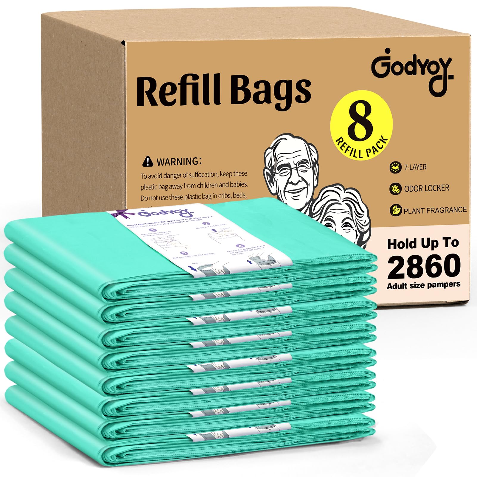 Wkłady do pieluch dla dorosłych kompatybilne z Janibell Akord 280 Slim 8-pak na 2860 pieluch (dodatkowe 10% długości i 30% grubości), system usuwania nietrzymania moczu, zapach roślin, aby