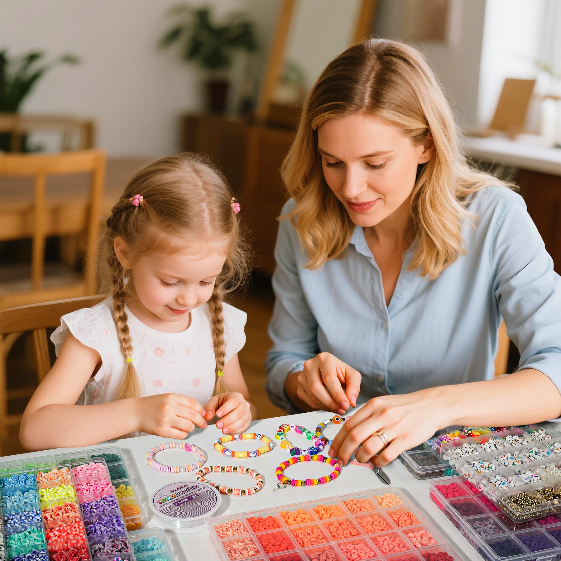 Gionlion 30.000 Stück Tonperlen-Armband-Bastelset, 168 Farben, 8 Boxen, flache adrette Perlen für Freundschaftsarmbänder, Schmuck-Set mit Anhängern, elastischer Schnur, Geschenk für Erwachsene und