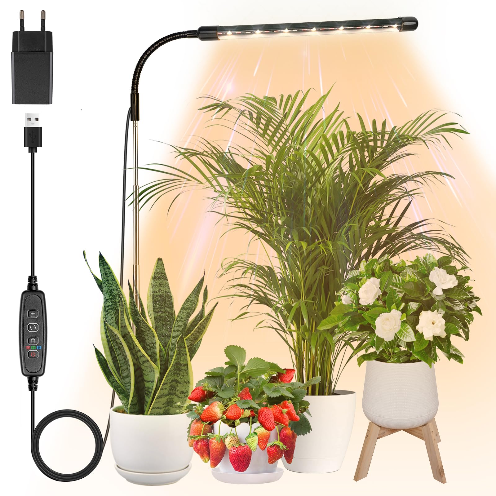 Qoolife Plantenlamp Led Volledig Spectrum, Kweeklamp voor Kamerplanten, In Hoogte Verstelbare Plantenlamp met Timer 3/9/12Hr, 3 Lichtmodi, 10 Helderheidsniveaus, Ideaal voor Kleine Planten