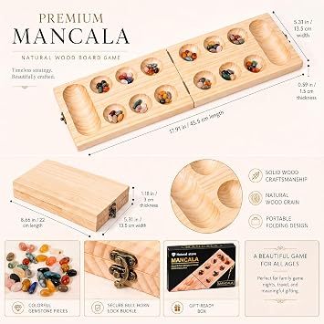 Mancala Board Game, Strategy Game Folding Wooden Board