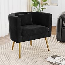 Alunaune Velvet Barrel Accent Chair, Upholstered Modern Armchair Tub Bucket Club Chair for Living Room, Mid Century Lounge Chair Single Sofa for Bedroom-Black