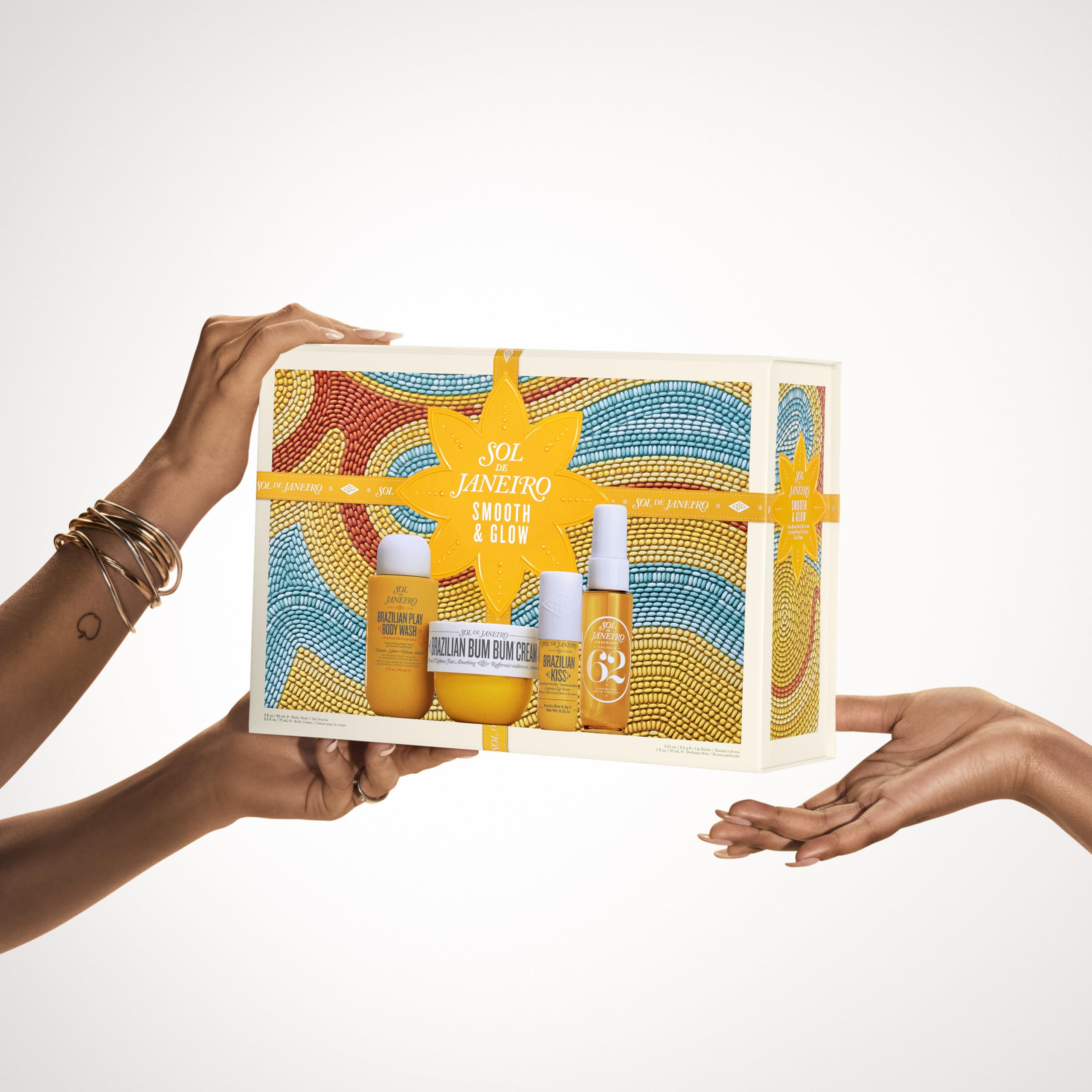 Sol de Janeiro Gift Set - Smooth & Glow Body Routine | Travel Size Bum Bum Minis including Bum Bum Cream, Brazilian Play Body Wash, Cheirosa 62 Mist, and Brazilian Kiss Lip Balm