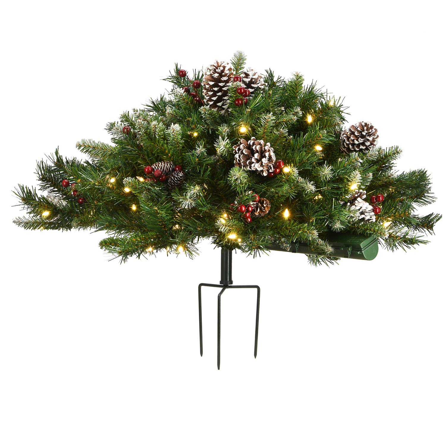 National Tree Company 33" Frosted Berry Urn Filler with Battery Operated LED Lights, Green