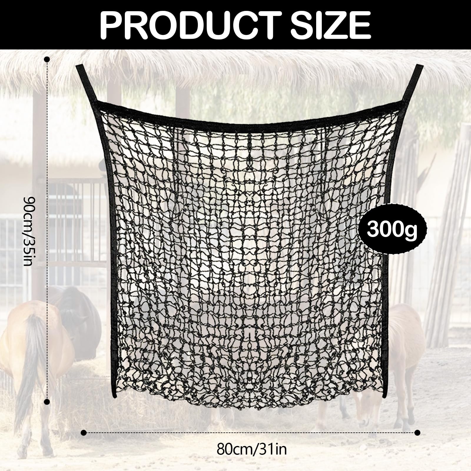 2 Piezas Redes Heno Para Caballos, 90X80 Cm, Red De Heno Grande Para Granja Con 4 Ganchos A PresióN Red De Heno De Malla Fina Negra Para Caballos Ganado Y Ovejas