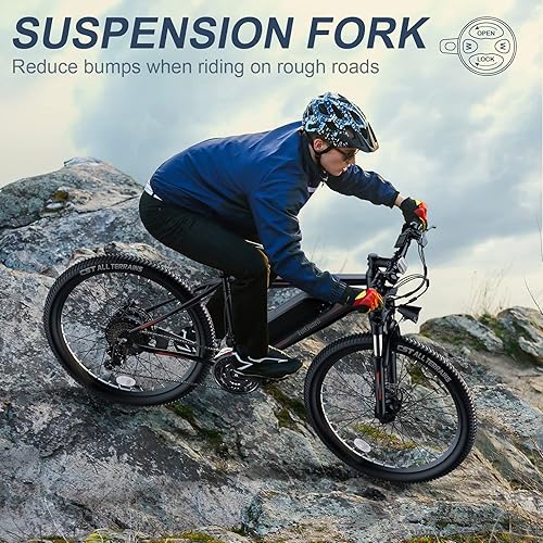 Miniatura 15 de Wooken Bicicleta eléctrica para adultos con motor de pico de 750 W, bicicleta eléctrica de 27.5 pulgadas con batería extraíble de 48 V 499 Wh, Azul