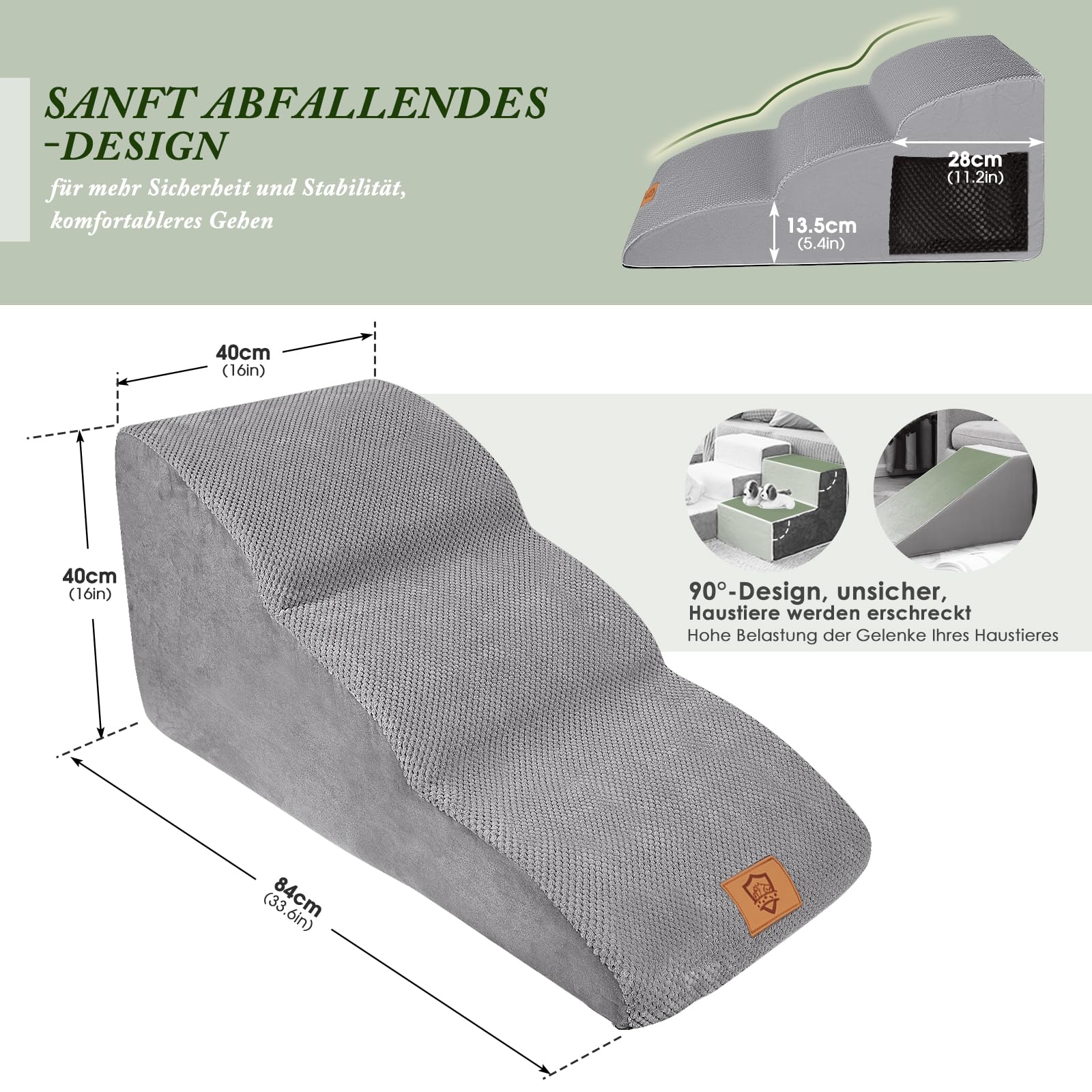 Myiosus Scale per Cani di Piccola Taglia, Portatile Scaletta per Cani 3 Gradini, Allungare Passaggi, Antiscivolo Scala per Gatti con Rivestimento in Tessuto Rimovibile, con 1 Rotolo di Lanugine