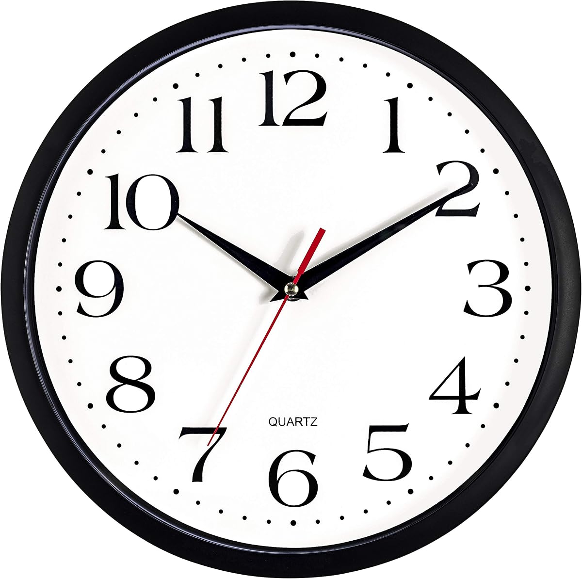 Reloj de pared negro, silencioso, sin tictac, cuarzo de calidad de 12 pulgadas, funciona con pilas, redondo, fácil de leer, para el hogar/oficina/cocina/aula/escuela