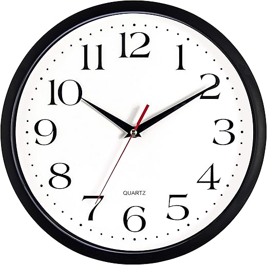 Bernhard Products Black Wall Clock Silent Non Ticking 12 Inch Quality Quartz Battery Operated Round Easy to Read Home/Office/Kitchen/Classroom/School Clocks