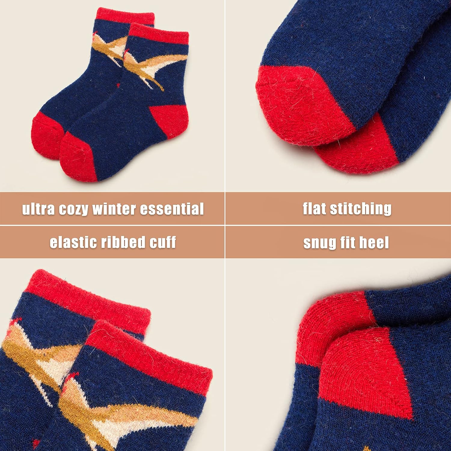 Boys Wool Socks Kids Thick Winter Socks Thermal Crew Socks for Boys 6 Pairs