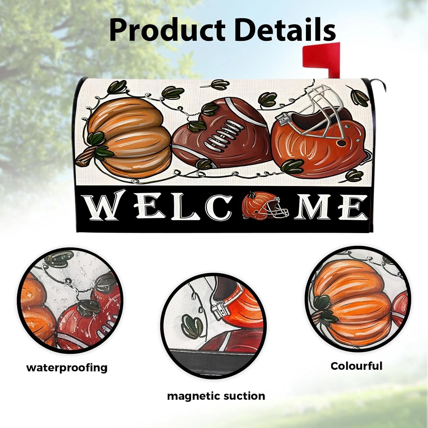 Fall Football Welcome Mailbox Cover, Mailbox Cover Magnetic Standard Size 18 X 21Inch, Pumpkin Autumn Sports Game Day Sign Magnetic Letter Post BoxCover,Waterproof Dustproof, Home Garden Outdoor Yard