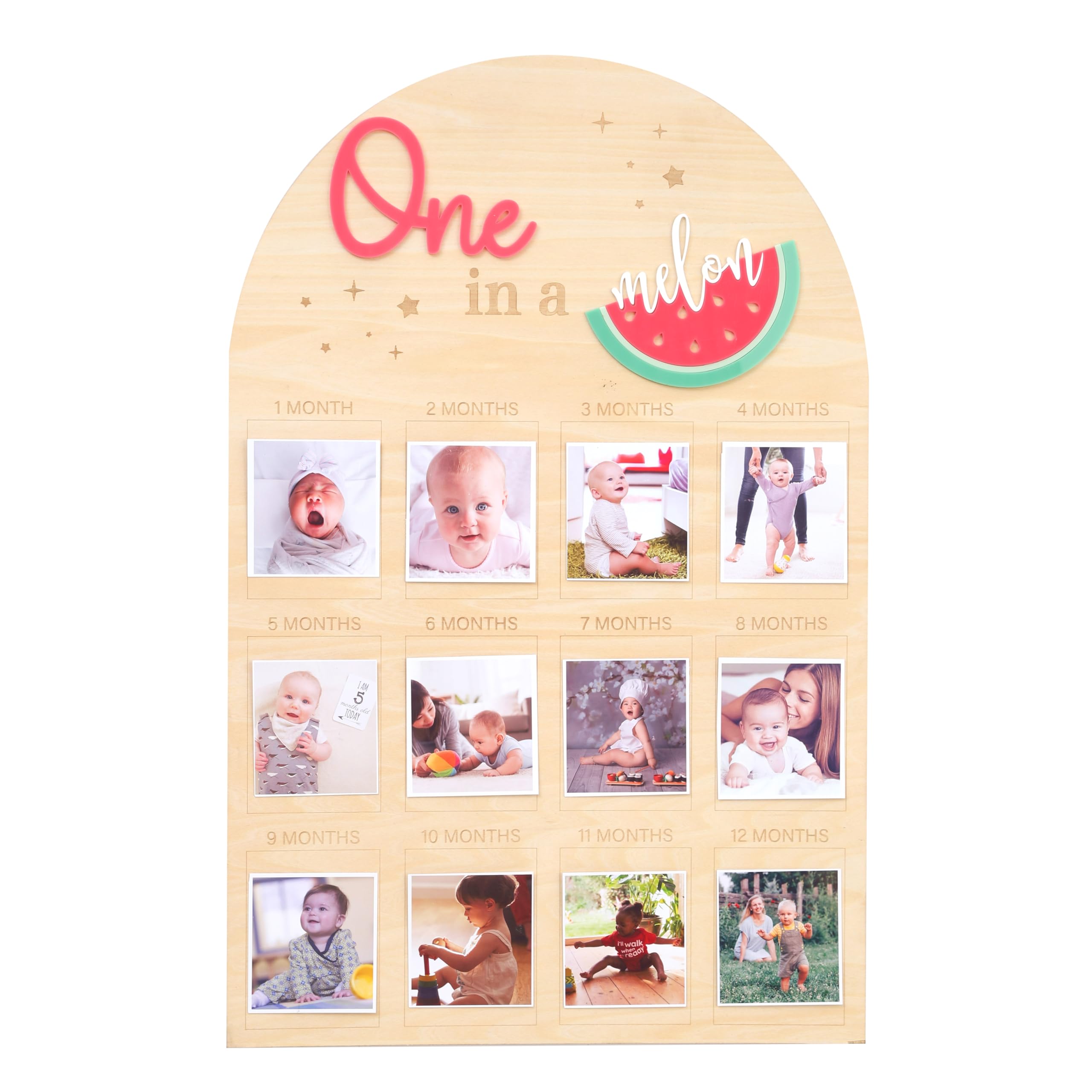LINLULU Watermelon One Year Old Photo Board - My First Year Photo Display Wood Board, One in a Melon Theme Monthly Milestone Photo Board, Summer Friut