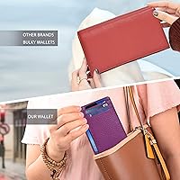 Vista 7 de Cartera de cuero Oak Leathers, cartera minimalista delgada para hombres y mujeres con bolsillo frontal, con bloqueo RFID y tarjetero, Fucsia, Pequeña