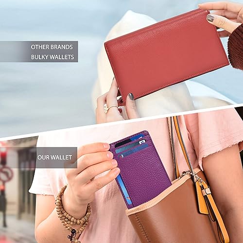 Vista 25 de Oak Leathers Leather Slim Minimalist Wallet for Men & Women RFID Front Pocket Leather Card Holder Wallets
