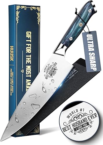 Miniatura 11 de Huusk Cuchillo de chef de 8 pulgadas, cuchillo de cocina japonés inoxidable con mango ergonómico y funda de resina, cuchillos de cocina afilados de