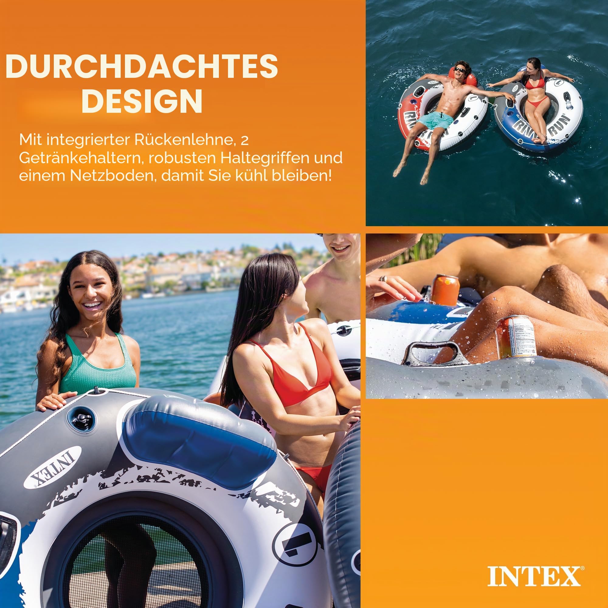 Intex 58825EU - Aufblasbarer Schwimmring River Run, Vinyl, Mehrfarbig, 135 cm