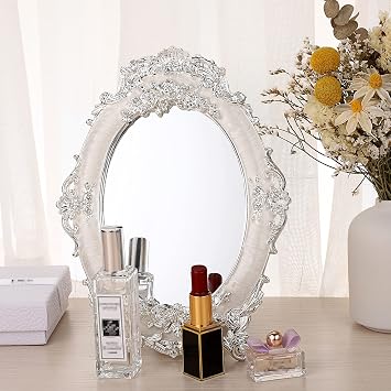 SUMTree Makeup Mirror Rose Embossed Antique Oval Table Mirror with Stand