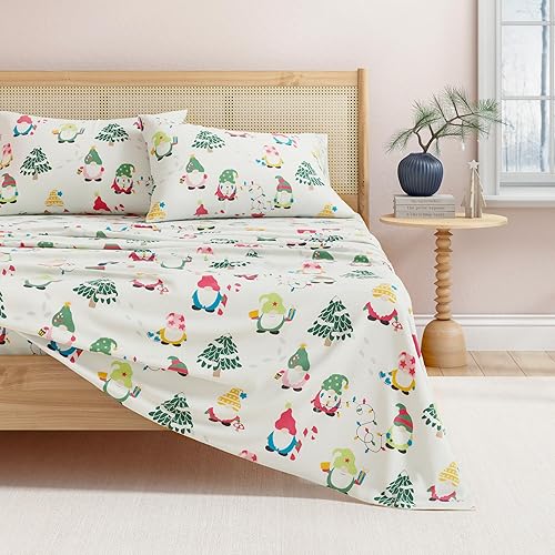 Great Bay Home Christmas Flannel Sheet Set Full Size - 100% Turkish Cotton, Double-Brushed, Winter Bed Sheets - Ultra-Soft, Cozy, 4-Piece Holiday