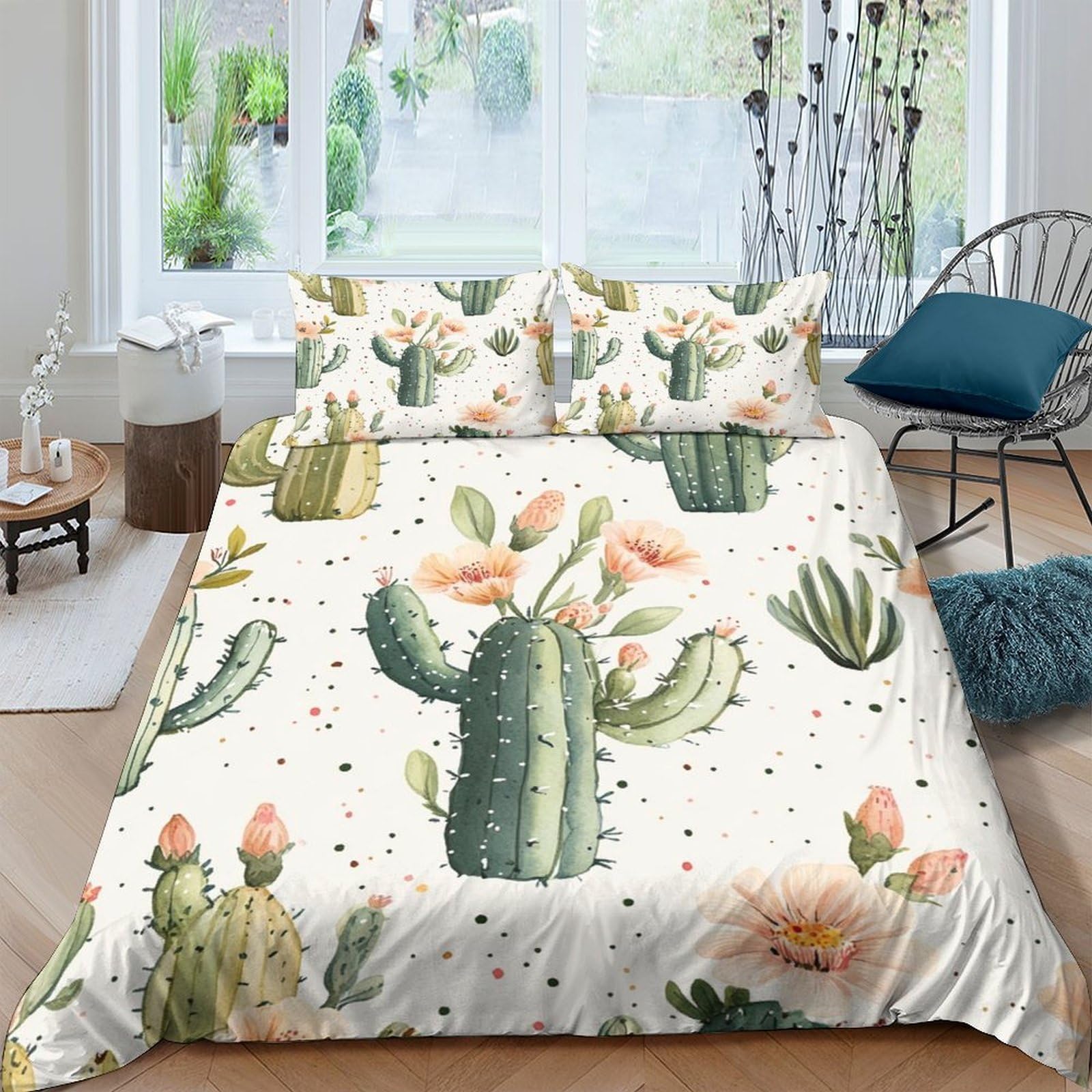 Ctjqhvkz Style-9 3D Printed Cactus Flower Fitted Sheet Microfiber Soft Breathable Desert Succulent Bed Cover For Bedroom Dorm Home Decor Single（135X200cm）