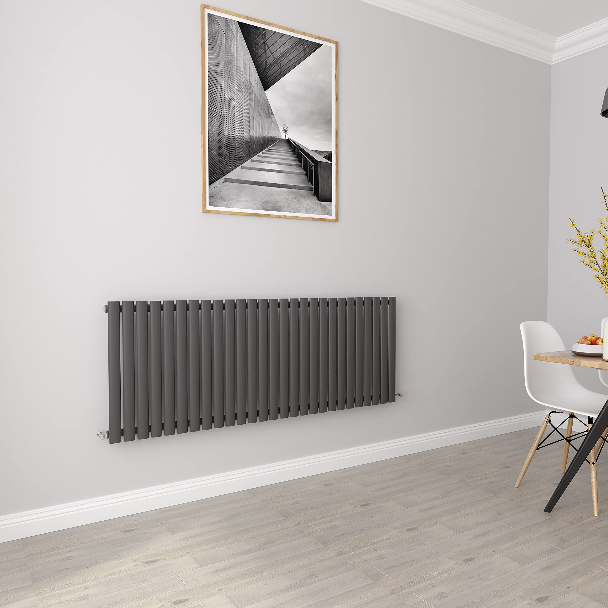 Biubiubath Anthracite Radiators Horizontal Oval Single Panel Designer Radiator 600X1593mm Central Heating Radiators