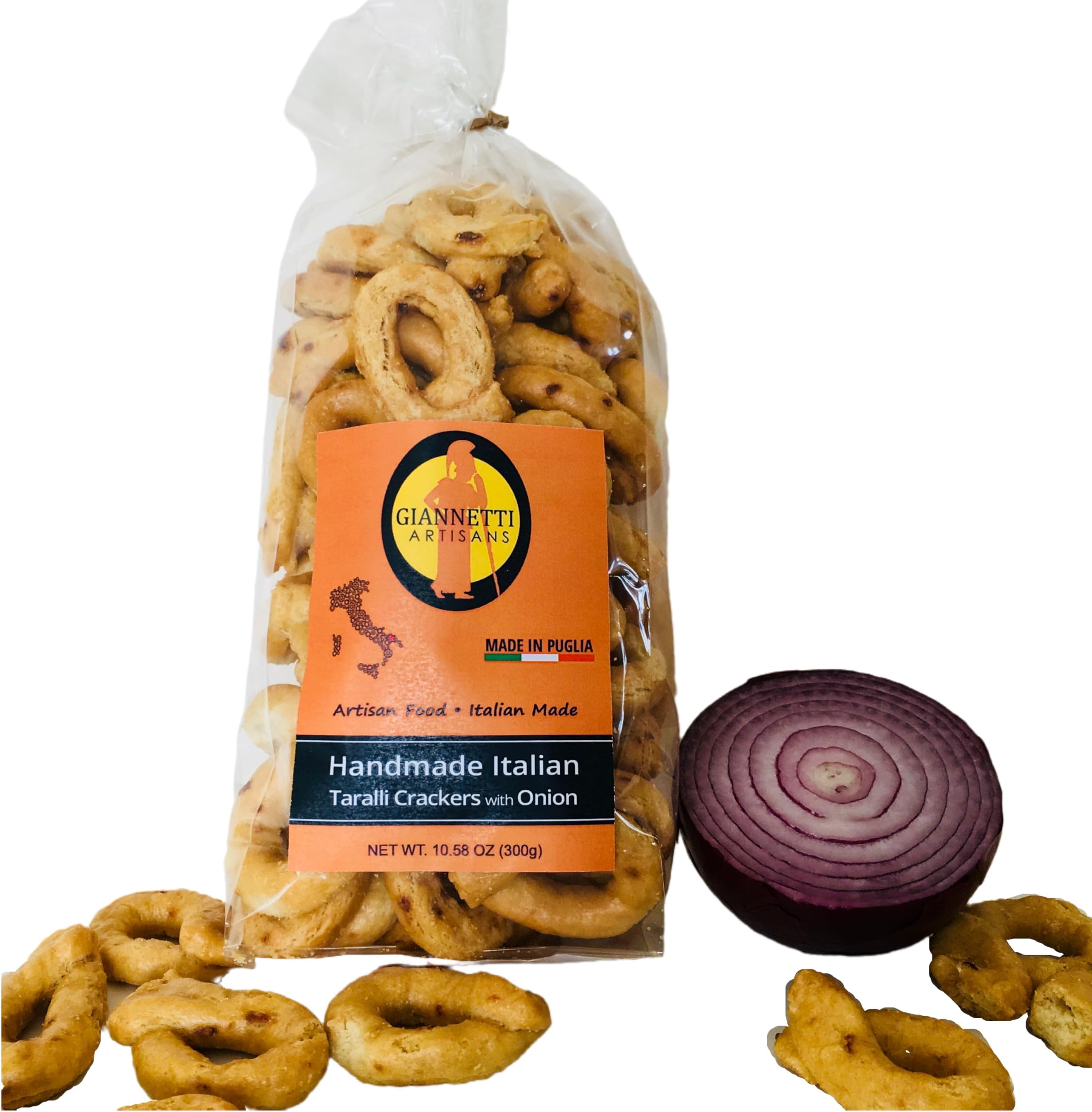 Handmade Onion Taralli Crackers - Imported from Italy - 10.58 oz bag (Single)