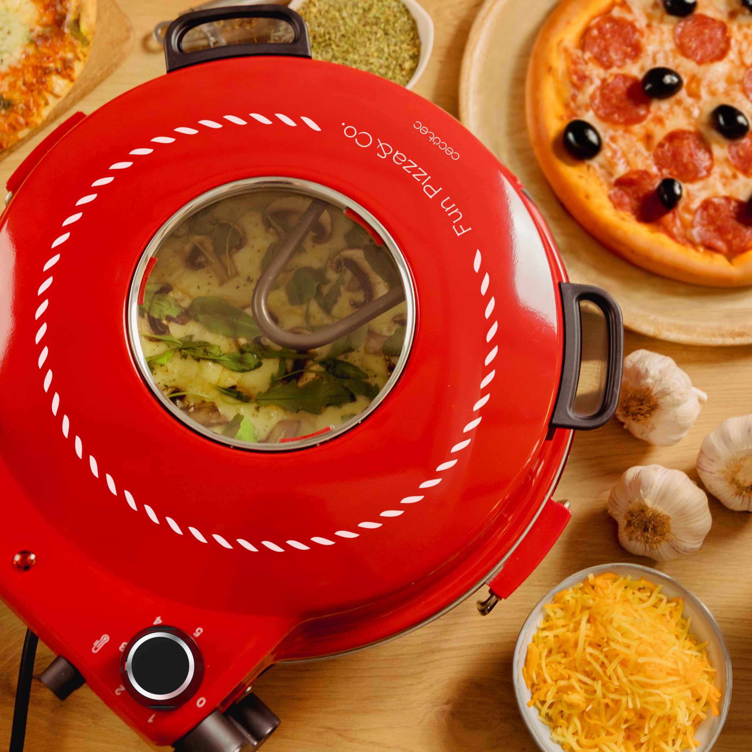 Cecotec Four Grill Électrique pour Pizza Pizza&Co Mamma Mía Window. 1200W, Température 400ºC, Minuterie 15, Thermostat, Cuisson sur Pierre, Résistances Supérieures et Inférieures avec Fenêtre