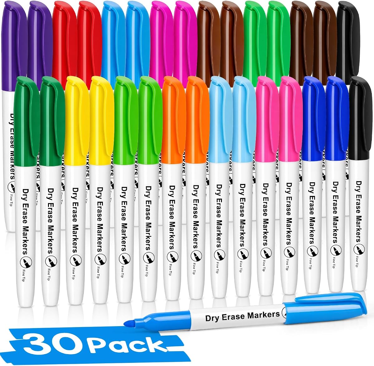 30 Pack Fine Tip Dry Erase Markers - Bulk Whiteboard Erasable Markers in 15 Colors, Ideal for School Classroom Office Supplies, Non-Toxic & Easy Clean for White board