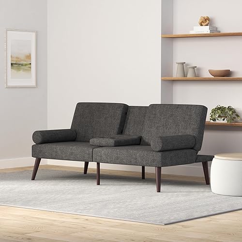 Miniatura 2 de Best Choice Products Futón tapizado de tela, sofá cama plegable convertible para espacio de vida compacto, apartamento, dormitorio con reposabrazos