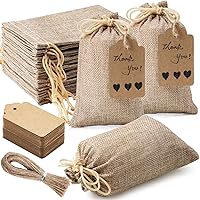 Homum 25 Pack Burlap Drawstring Gift Bags with 25 Tags & String - 4x6" Reusable Rustic Pouches for Weddings, Parties, Jewelry, Christmas, Crafts