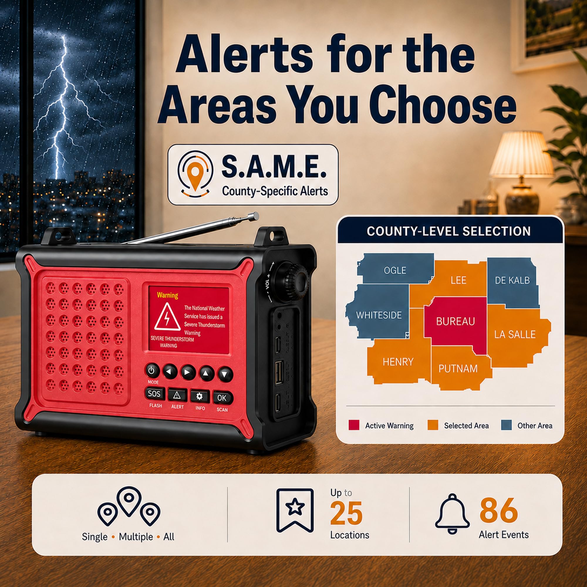 NOAA Emergency Weather Alert Radio, 12000mAh manovella solare con S.A.M.E.