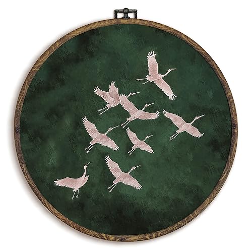 KFXHANGD Japanese Crane Round Wall Art Framed, Crane Wall Art,