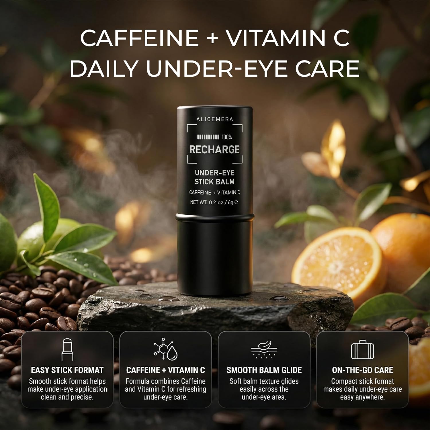 Caffeine Eye Balm Stick with Vitamin C – Under Eye Brightener Stick for Puffiness, Dark Circles & Dry Skin – Hydrating Under Eye Stick Balm – 0.21 oz