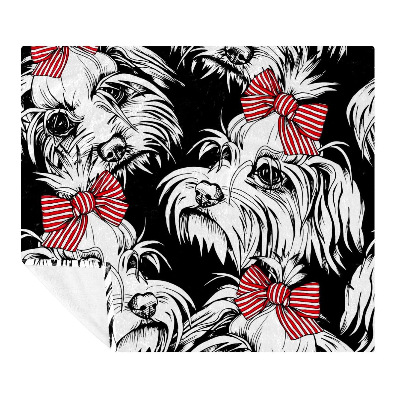 Couverture polaire chiot blanc 150x200 cm en microfibre pour lit et canapé