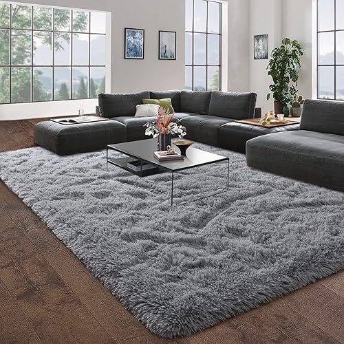 Miniatura 2 de DweIke - Tapete de pelo alto y esponjoso extragrande, tapete antideslizante y suave para sala, dormitorio, habitación de niños y niñas, gris, 8x10