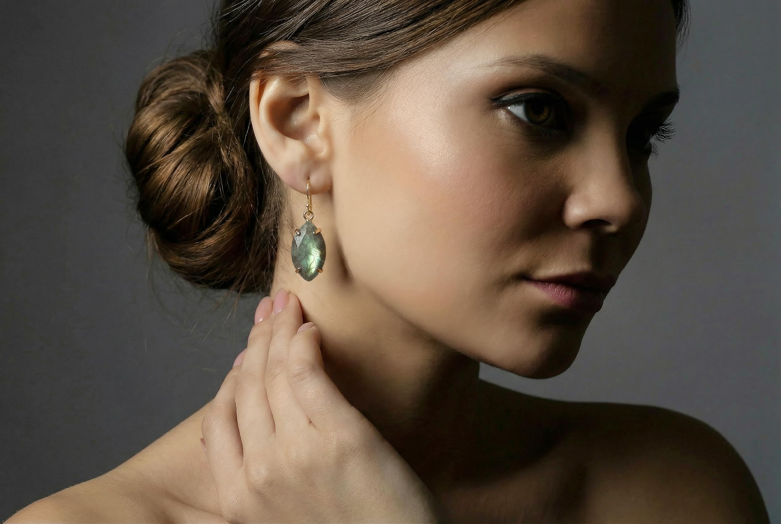 Pendientes de Plata Labradorita - Estilo Marquesa Colgantes - Pendientes Largos de Piedra Preciosa - Pendientes de Plata 925 con Estilo