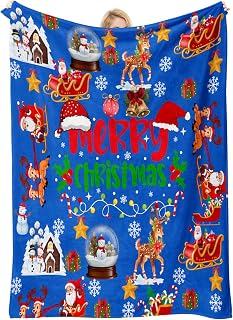 Blue Cute Christmas Blankets and Throws for Adults/Women/Boys/Kids, Holiday Fleece Throw Blanket for Couch/Sofa, Holiday Decor, Christmas Decorations/Gifts 40"x 60"
