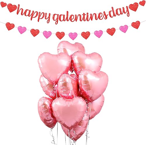 KatchOn, Paquete de 11 globos de corazón rosa claro con purpurina, globos de papel de aluminio con forma de corazón, decoraciones de feliz día de