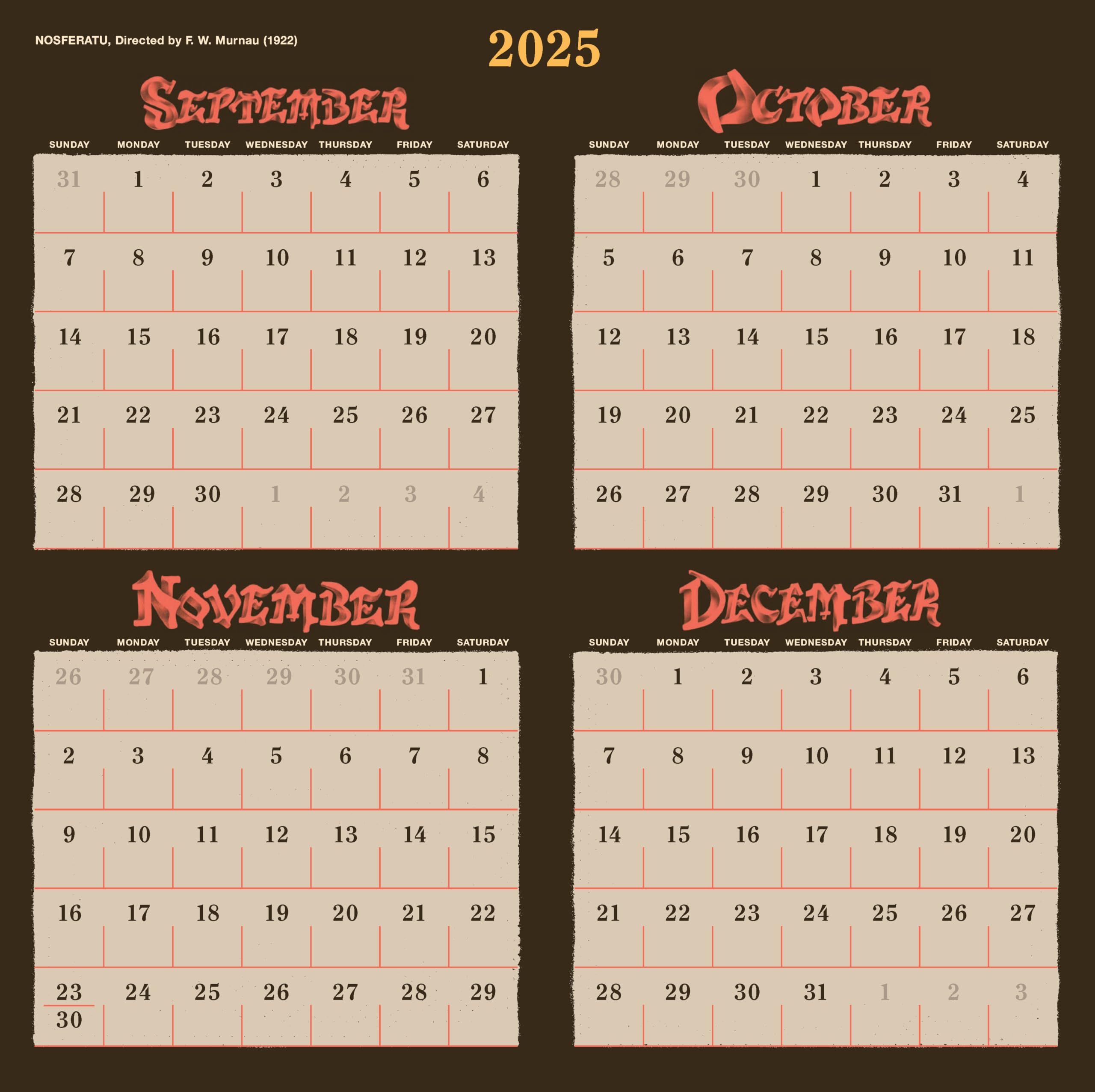 Classic Horror Movies 2026 Wall Calendar