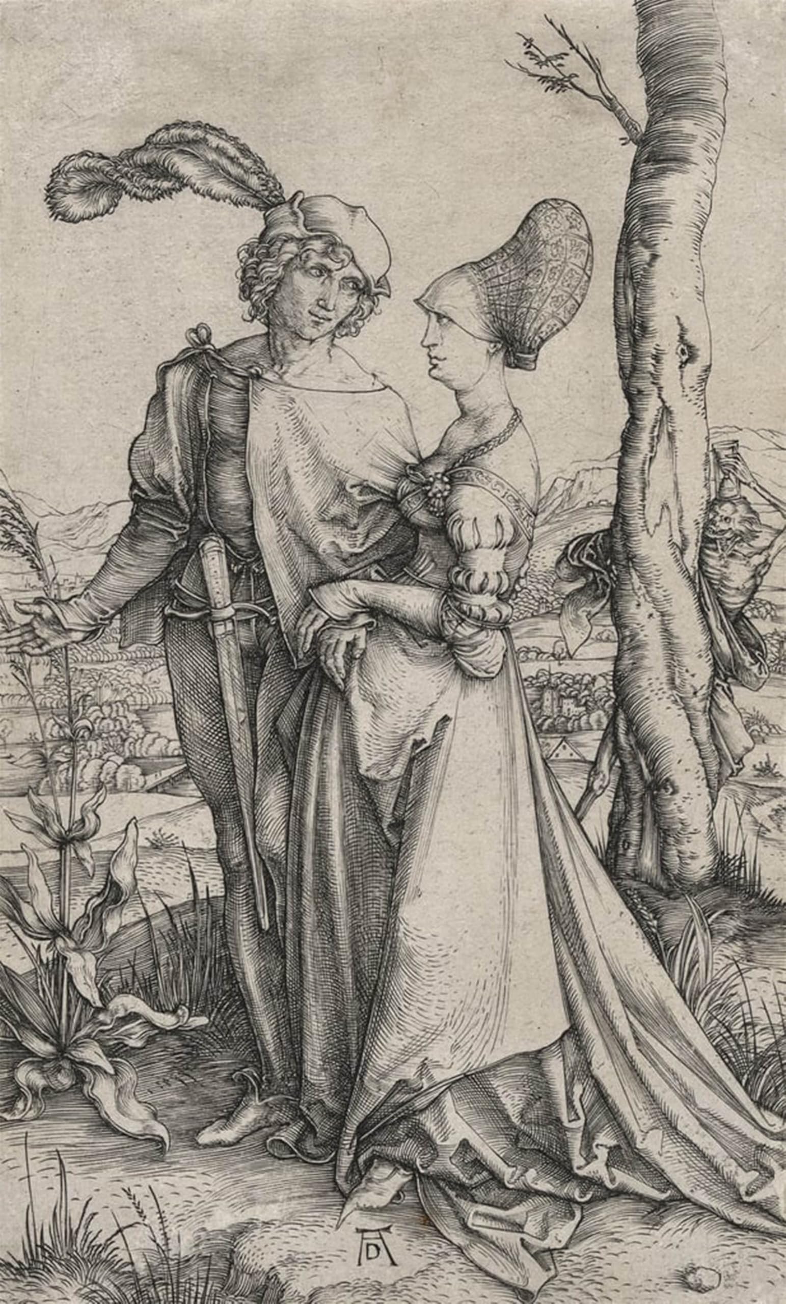 ARTXLXXBN Famous Print Painting Colorful Art Print the Promenade or Young Couple Threatened by Death by Albrecht Dürer Canvas Art Decorations for Home Decor 60x90cm
