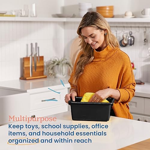 Miniatura 3 de ECR4Kids Cubo de almacenamiento frontal con cucharada, organización multiusos, color negro, 15 piezas