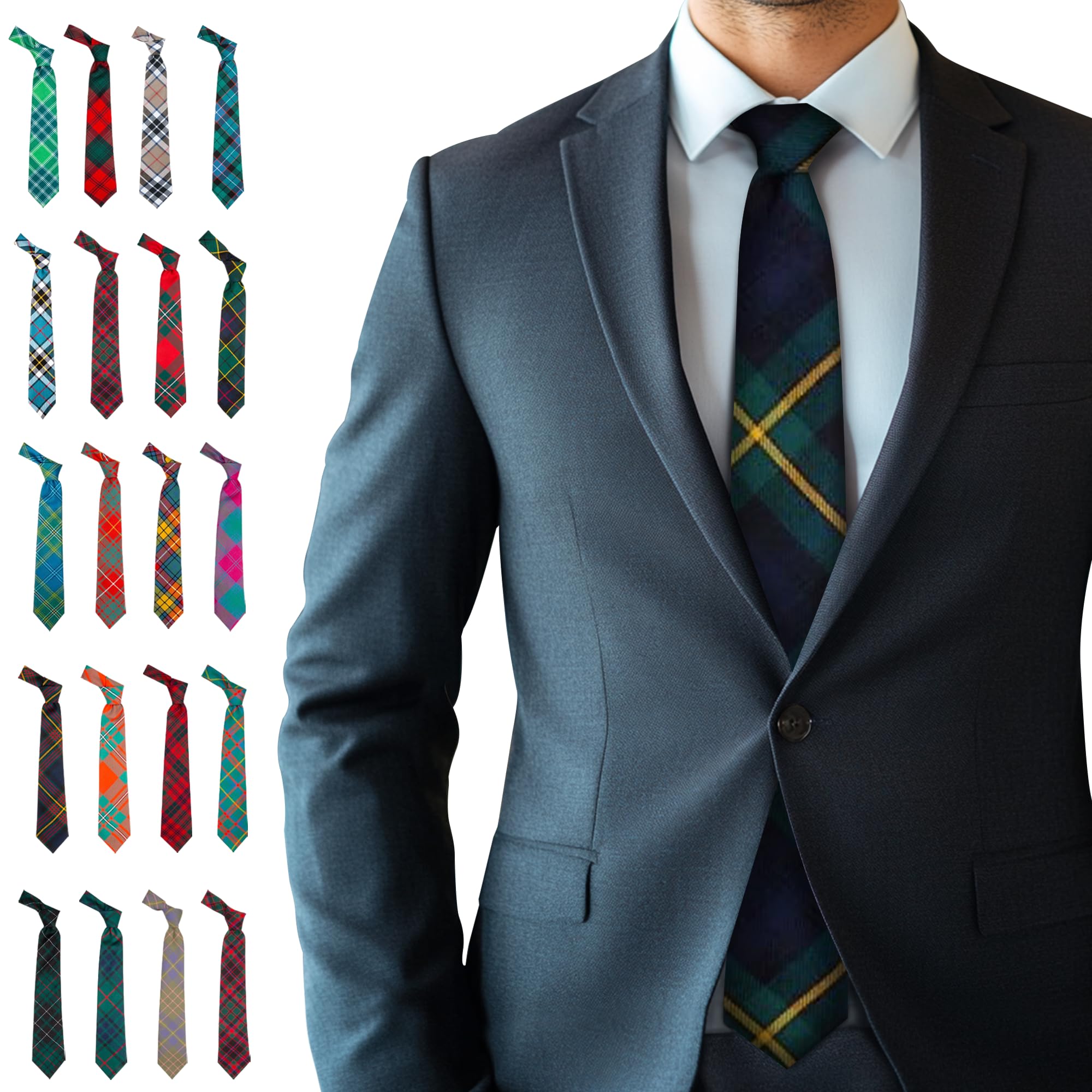 BRAW CLANS TARTANS Tartan Ties for men Made in Scotland - 100% wool - 3.15" width mens ties - Green tie for men - Campbell Of Argyle Modern Scottish Tartan Valentines day, Fathers day, Wedding